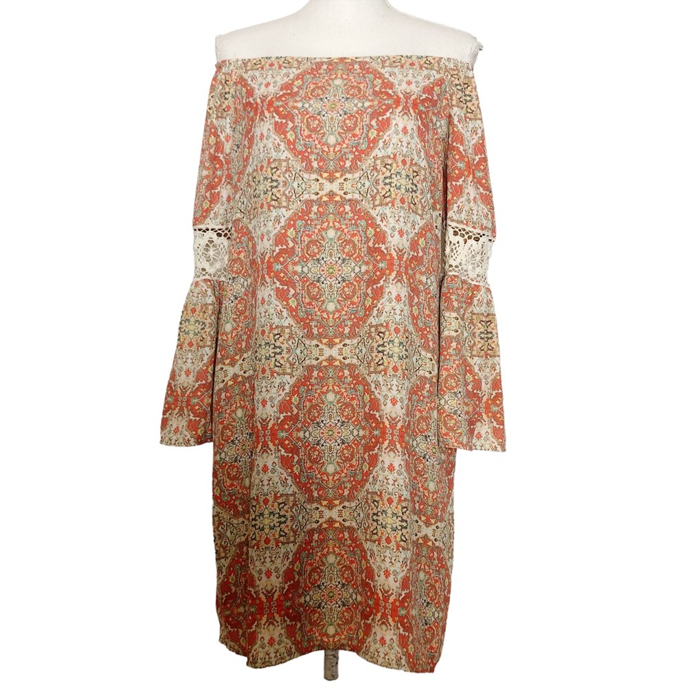 EMMA & MICHELE Boho Orange White Dress Size Small